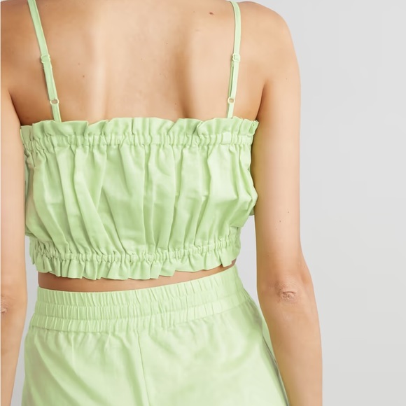 NWOT Maison Essentiele Cropped Pastel Gathered Cotton Linen Coastal Beach Cami - Picture 2 of 5